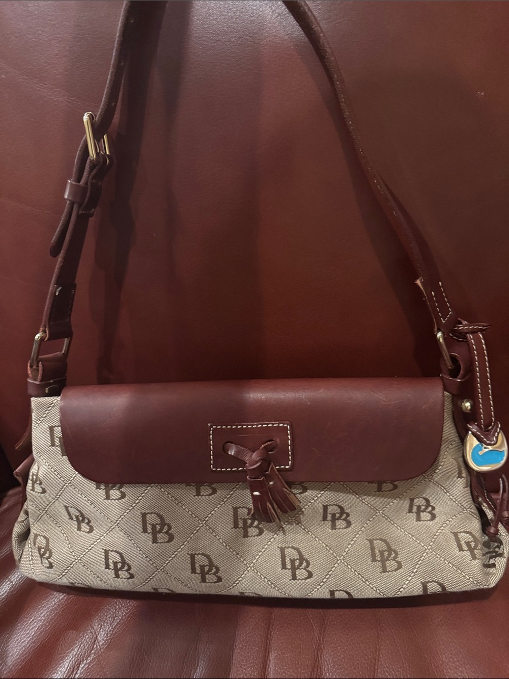 Dooney & Bourke Brown Leather-Trim Monogram Shoulder Bag